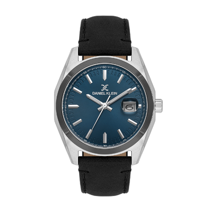 Daniel Klein Premium herreur i stål med mørkeblå skive og svart skinn reim 5 ATM  42mm