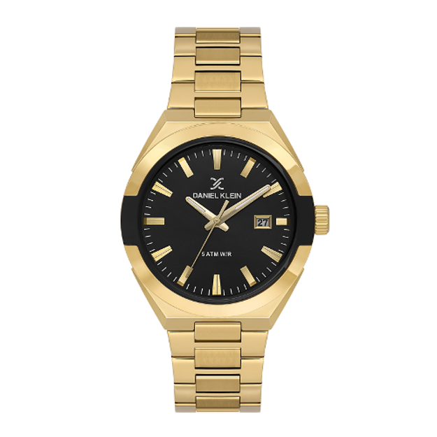 Daniel Klein Premium herreur i forgylt stål med svart skive og lenke 5 ATM  42mm