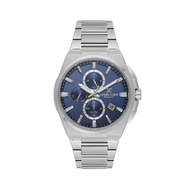 Daniel Klein Exclusive herreur i stål med blå skive og lenke 5 ATM 43mm