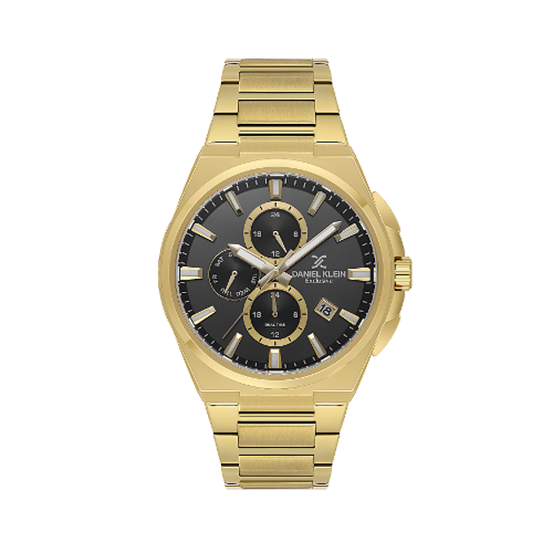 Daniel Klein Premium herreur i forgylt stål med svart skive og lenke 5 ATM  43mm