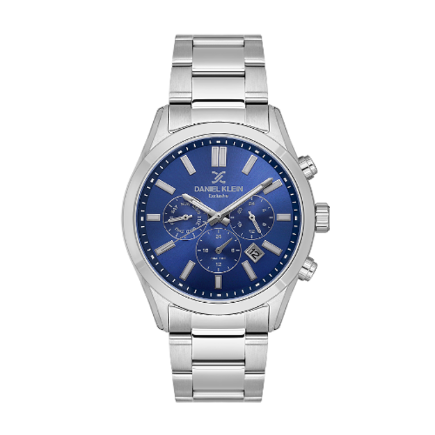 Daniel Klein Exclusive herreur i stål med blå skive og lenke 5 ATM 43mm