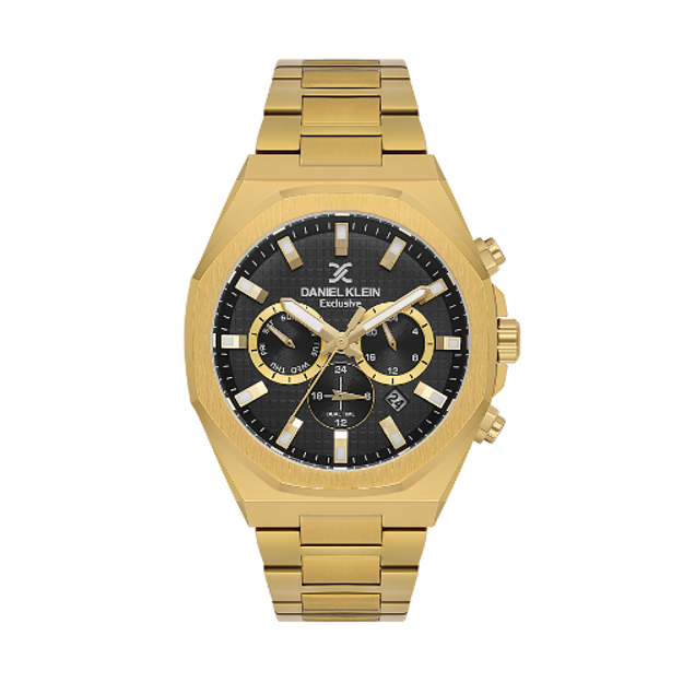 Daniel Klein Exclusive herreur i forgylt stål med svart skive og lenke 5 ATM 44mm