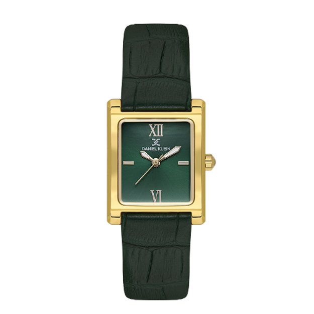Daniel Klein Premium dameur i forgylt stål med grønn skinnreim og sølvfarget skive 3 ATM 23mm