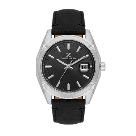 Daniel Klein Premium herreur i stål med svart skive og svart skinn reim 5 ATM  42mm