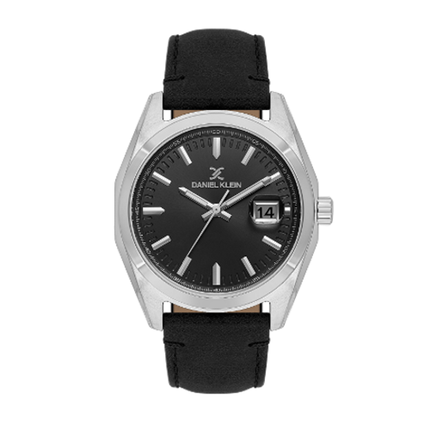 Daniel Klein Premium herreur i stål med svart skive og svart skinn reim 5 ATM  42mm