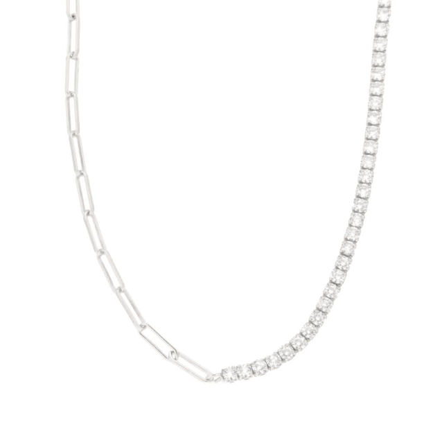 Rhodinert sølv halssmykke med zirconer 3mm 45cm