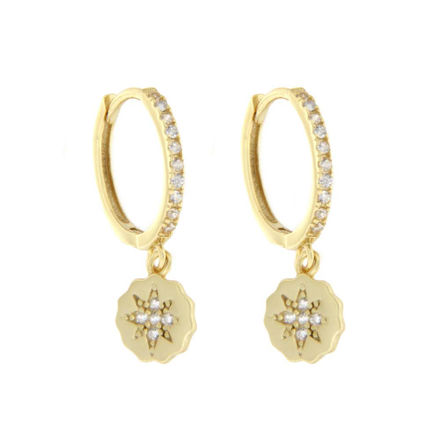 Forgylt sølv øreringer CAIA 13mm rundt heng & blanke Cubic Zirconia