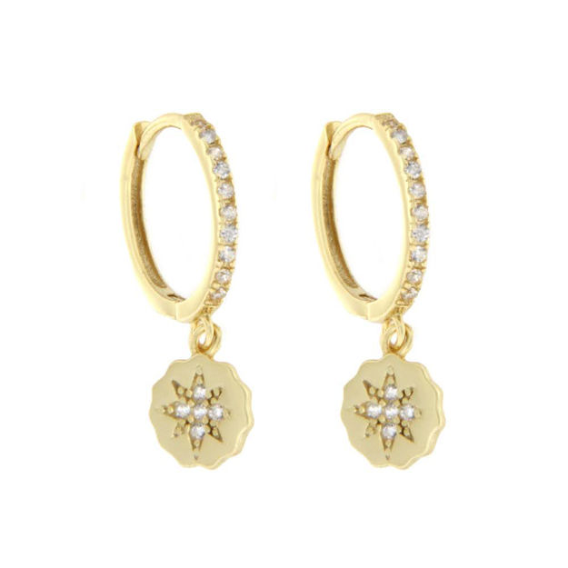 Forgylt sølv øreringer CAIA 13mm rundt heng & blanke Cubic Zirconia