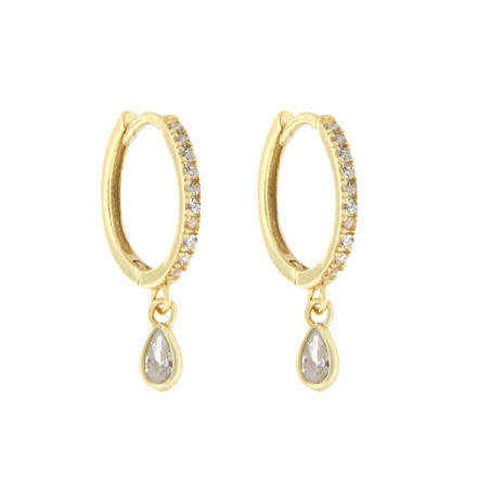 Forgylt sølv øreringer CAIA 13mm med dråpeheng og blanke Cubic Zirconia