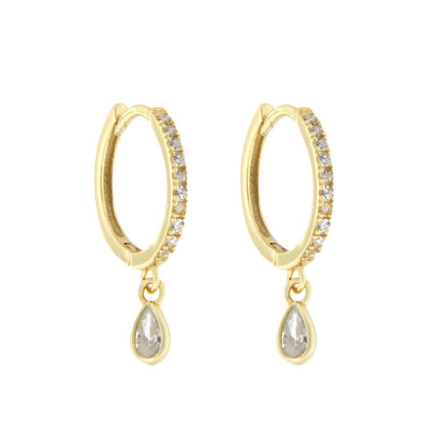 Forgylt sølv øreringer CAIA 13mm med dråpeheng og blanke Cubic Zirconia