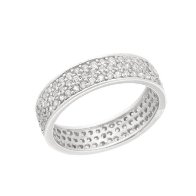 Rhodinert sølv ring med blanke zirconer