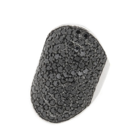 Rhodinert sølv ring oval med sorte zirconer