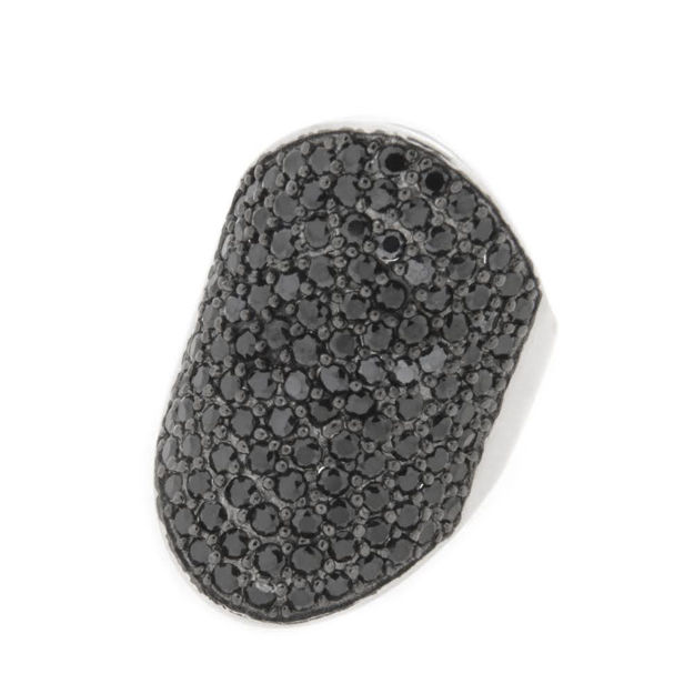 Rhodinert sølv ring oval med sorte zirconer