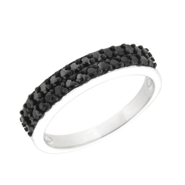 Rhodinert sølv ring med sorte zirconer