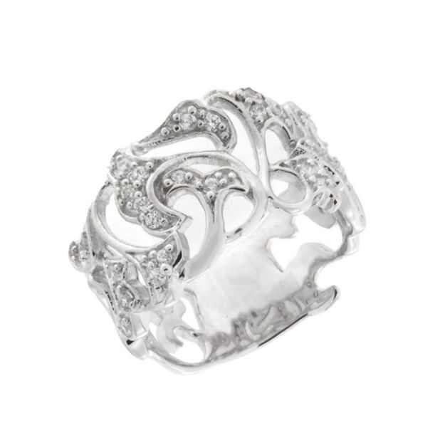 Rhodinert sølv ring åpent design med zirconer