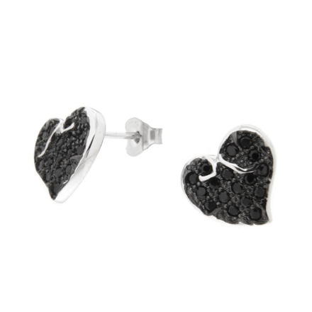 Rhodinert sølv ørepynt hjerte med sorte zirconer 11mm