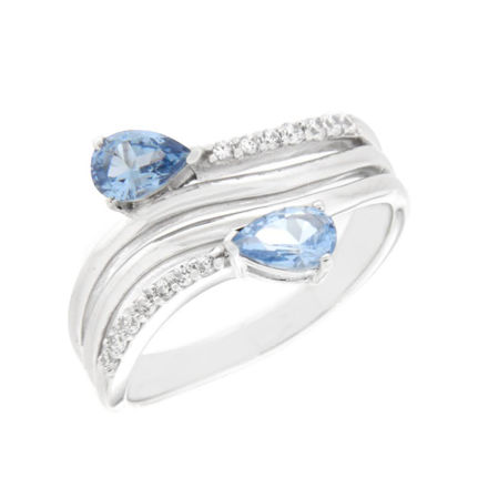 Rhodinert sølv ring med blå dråper & blanke cubic zirconia
