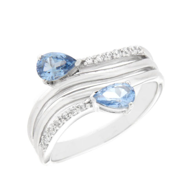 Rhodinert sølv ring med blå dråper & blanke cubic zirconia