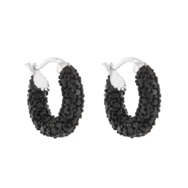 Rhodinert sølv øreringer med sorte zirconer