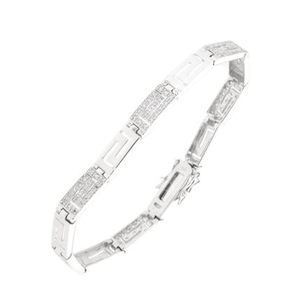 Rhodinert sølv armlenke gresk mønster i blank og zirconer 6mm 18.5mm