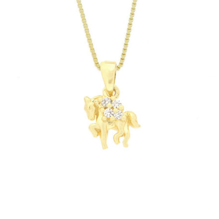 Forgylt sølv halssmykke hest med zirconer