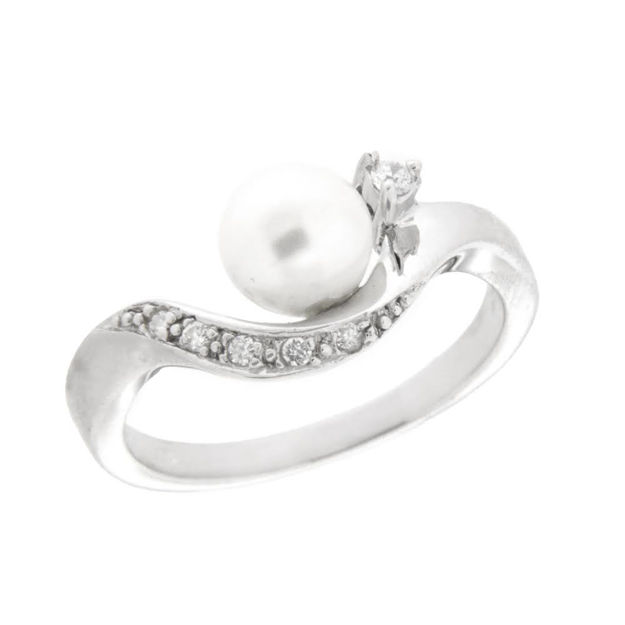Rhodinert sølv ring perle og bue med zirconer