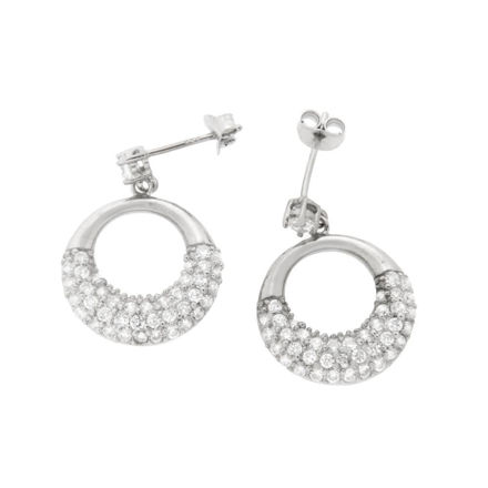 Rhodinert sølv øreringer sirkel med zirconer 17mm