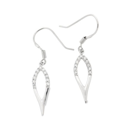 Rhodinert sølv øreheng åpen dråpe med zirconer