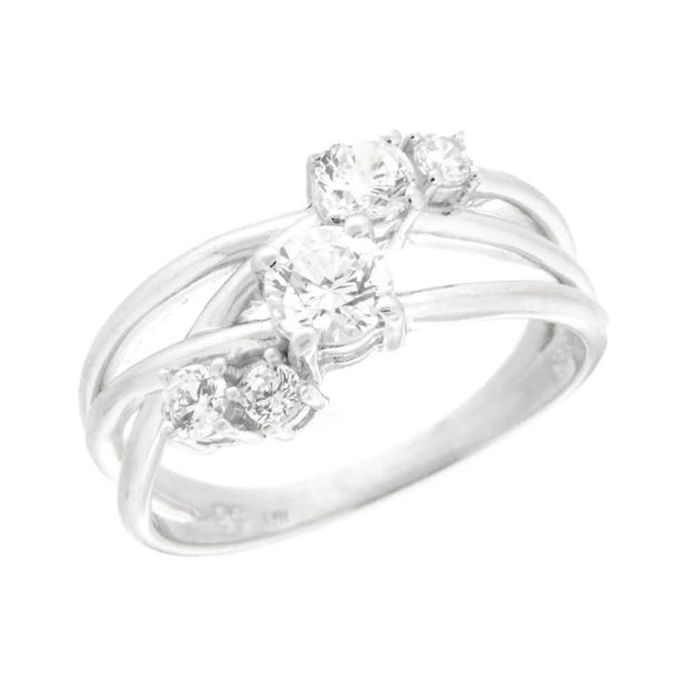 Rhodinert sølv ring 3radig med cubic zirconia