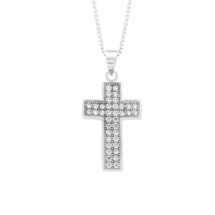 Anheng rhodinert sølv kors med zirconer 17x26mm