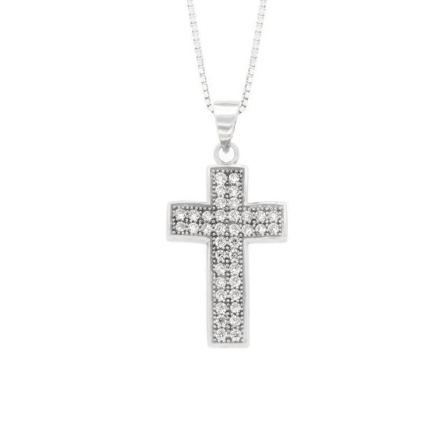 Anheng rhodinert sølv kors med zirconer 17x26mm