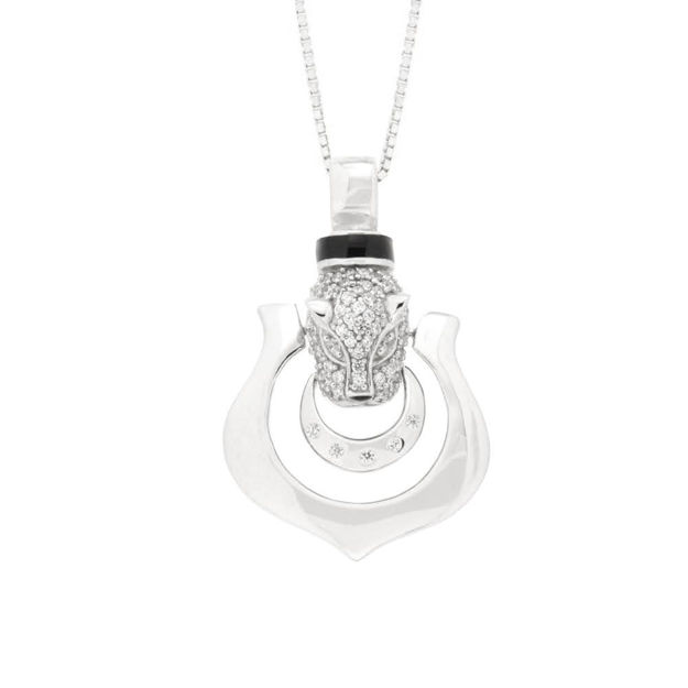 Rhodinert sølv anheng panter med zirconer og sorte detaljer 42mm 45cm