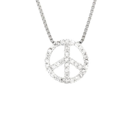 Rhodinert sølv anheng åpent "Peace"-tegn med zirconer 13mm 42cm