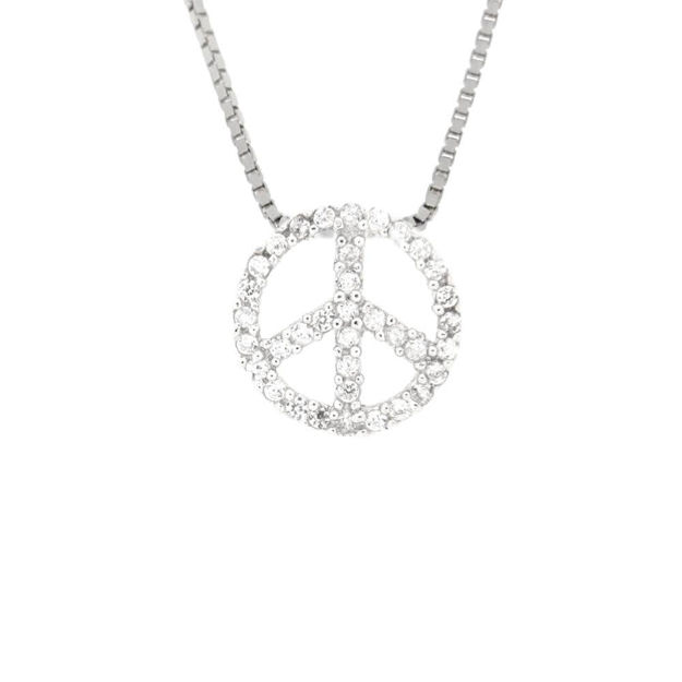 Rhodinert sølv anheng åpent "Peace"-tegn med zirconer 13mm 42cm