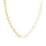 Forgyllt sølv halssmykke panzer & lange ledd 45+5cm blank sten 5x7mm