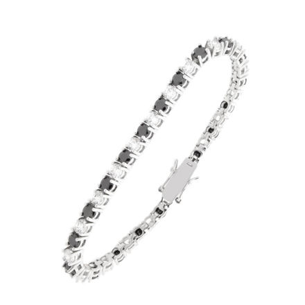 Rhodinert sølv armlenke med blanke og sorte zirconer 4x4mm 19cm