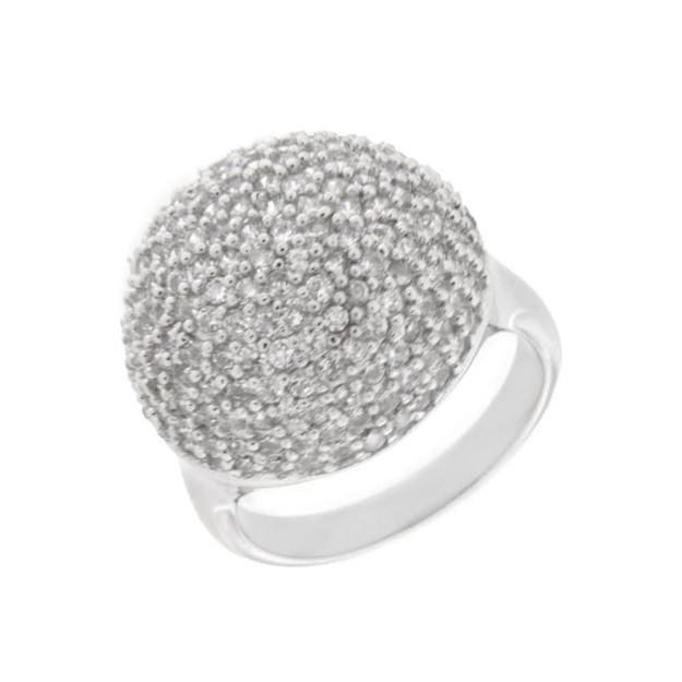 Rhodinert sølv ring kule med zirconer 20mm