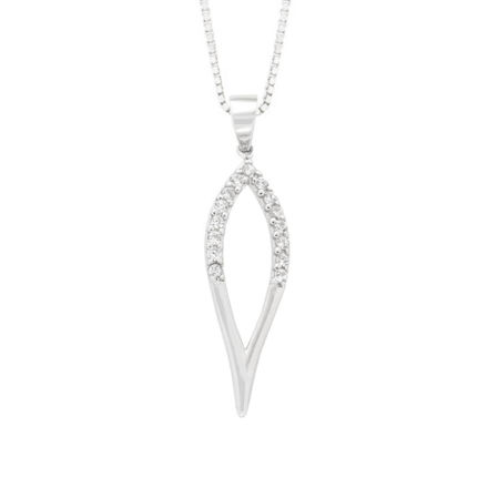 Rhodinert sølv anheng åpen dråpe med zirconer 11x34mm 45cm