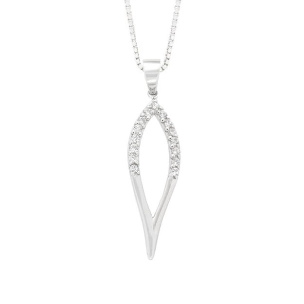 Rhodinert sølv anheng åpen dråpe med zirconer 11x34mm 45cm