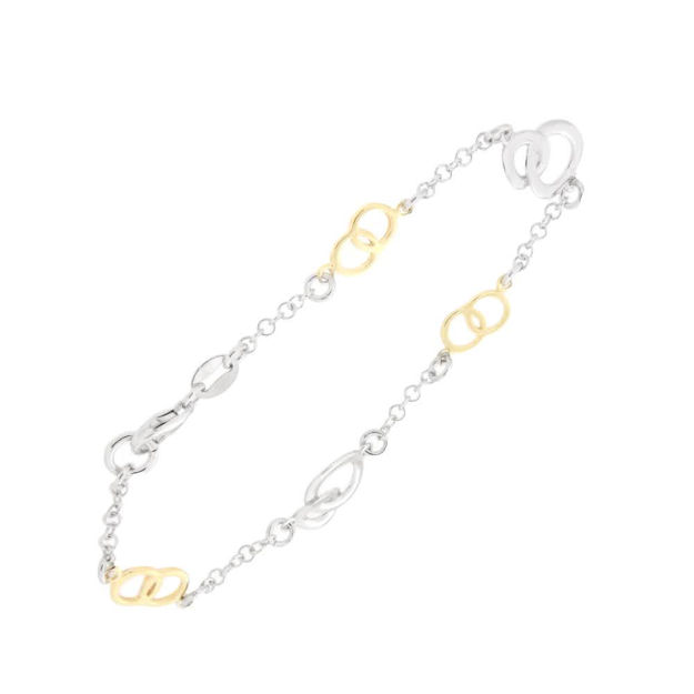 Rhodinert sølv armlenke med 5 interlock-ringer rhodinert + forgylt 18cm