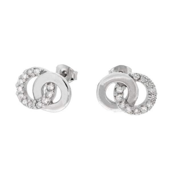 Rhodinert sølv ørepynt med to sirkler blank og blanke zirconer