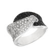 Rhodinert sølv ring med blanke og sorte zirconer 