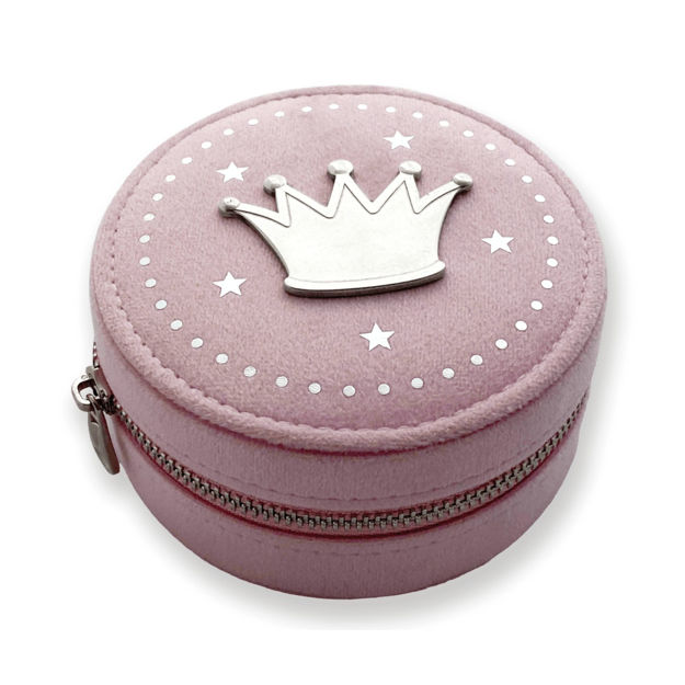 Smykkeskrin rosa velur med tinnkrone