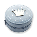 Smykkeskrin lys blå velur med tinnkrone