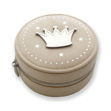 Smykkeskrin beige velur med tinnkrone