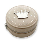 Smykkeskrin beige velur med tinnkrone
