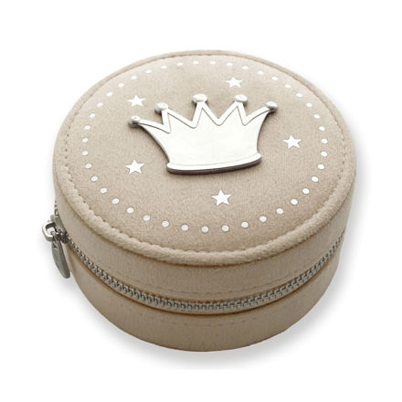 Smykkeskrin beige velur med tinnkrone