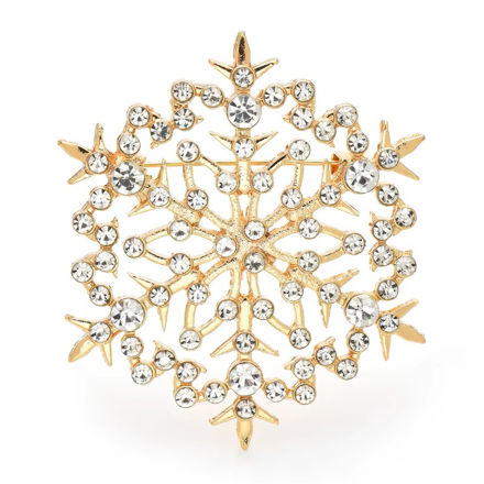 Julenål gullbelagt snøfnugg med blanke steiner 50mm