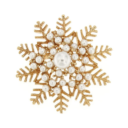 Julenål gullbelagt snøfnugg med perler 44mm