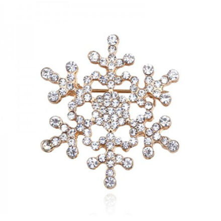 Julenål gullbelagt snøfnugg med blanke steiner 39mm